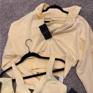 Yellow Zip-Up Hoodie and Sports Bra Set new with tags small